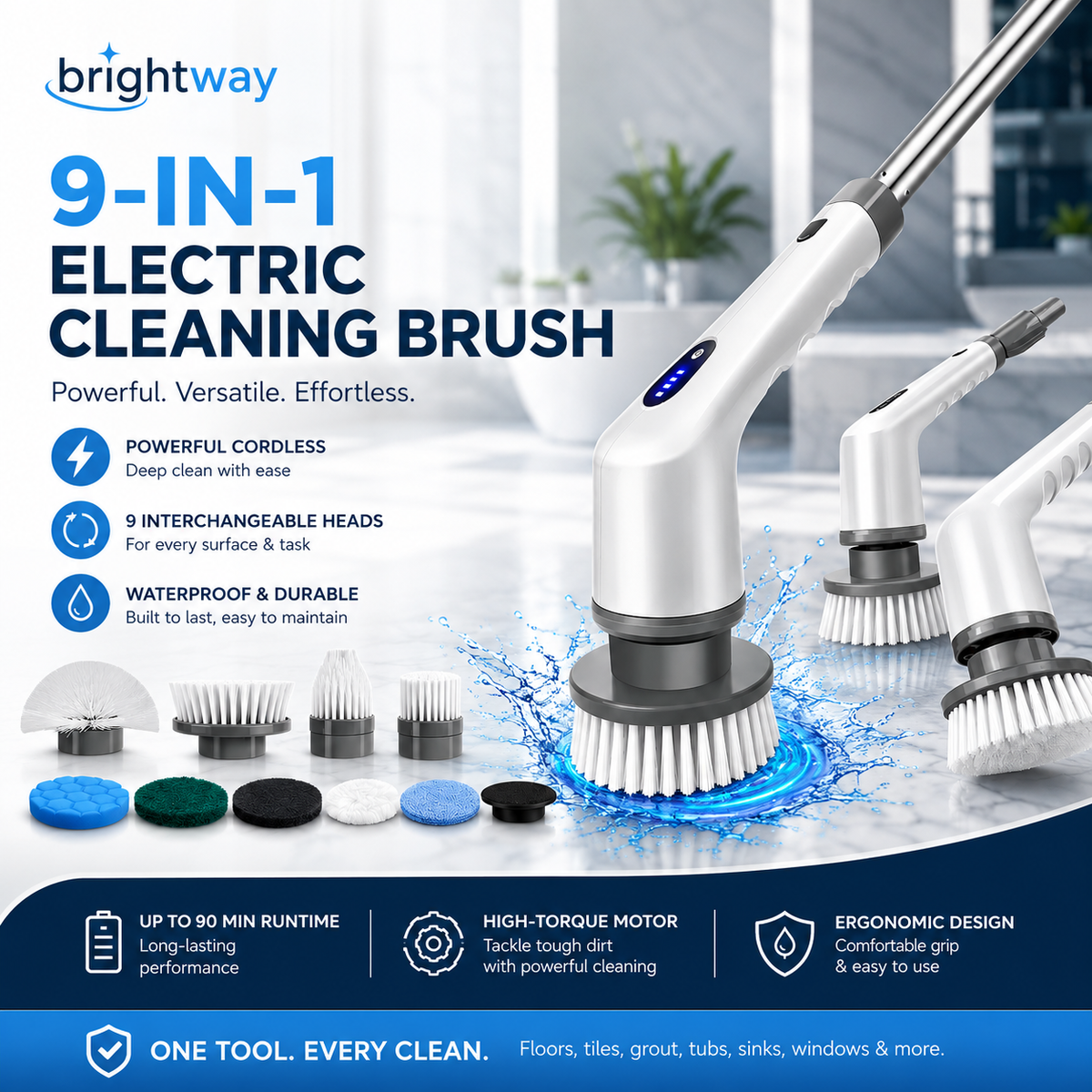 Electric Cleaning Brush – 9-in-1 Cordless Power Scrubber
